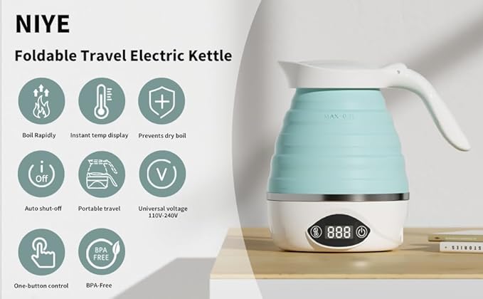 Collapsible Travel Kettle Electric Portable Foldable Kettle for Boiling Water, Suitable for 110V & 220V Dual Voltage, for Tea & Coffee, 850W Small Mini BPA-free Silicone White electric kettle