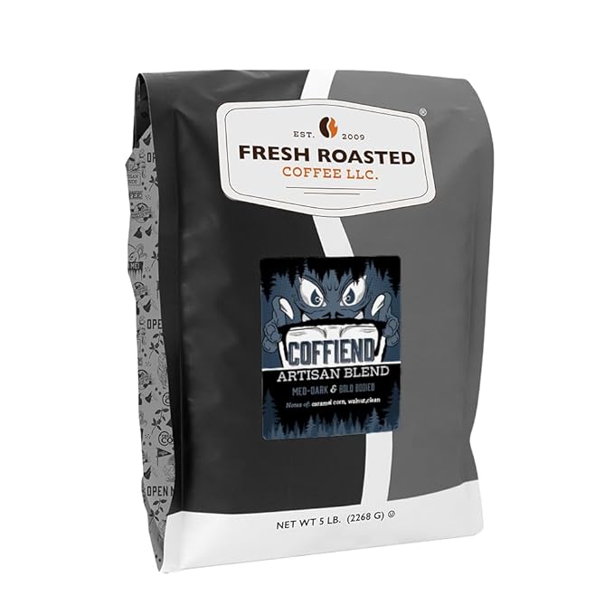 Fresh Roasted Coffee, Coffiend, 5 lb (80 oz), Med-Dark Roast, Kosher, Whole Bean