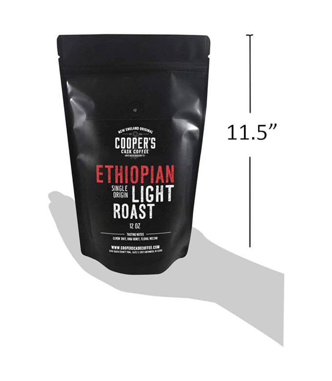 Ethiopian Bold Light Roast Coffee, Gourmet Single-Origin Coffee Beans from Ethiopia, Whole Bean, 12oz Bag