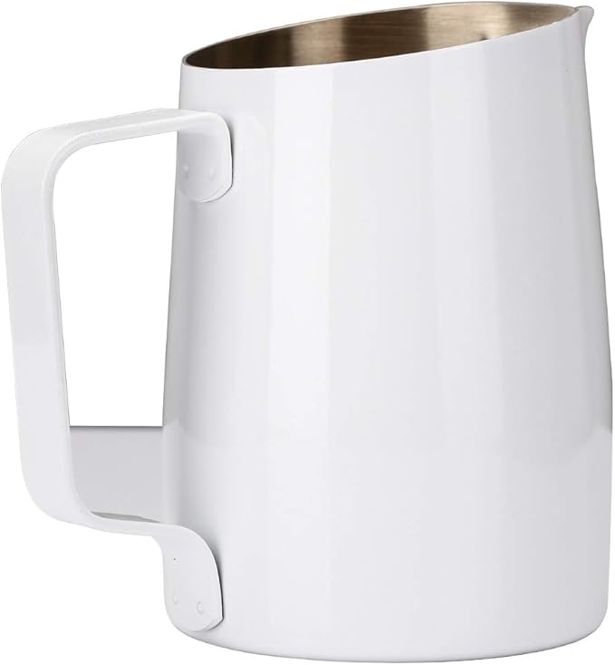 Espresso Steaming Pitcher, Espresso Milk Frothing Pitcher Stainless Steel, Coffee Latte Art Cup 14.2 OZ (420ml) White