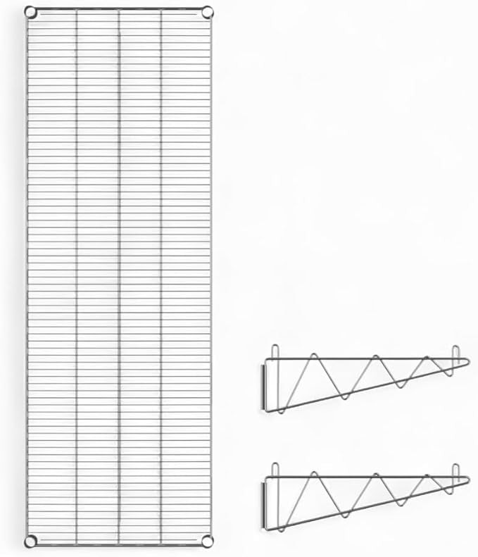 24" x 60" Chrome Wall-Mounted Wire Shelf with Epoxy Coating, Heavy-Duty Steel Storage Rack, NSF Certified, Easy Installation, Open Wire Design for Kitchen, Garage, or Utility Storage