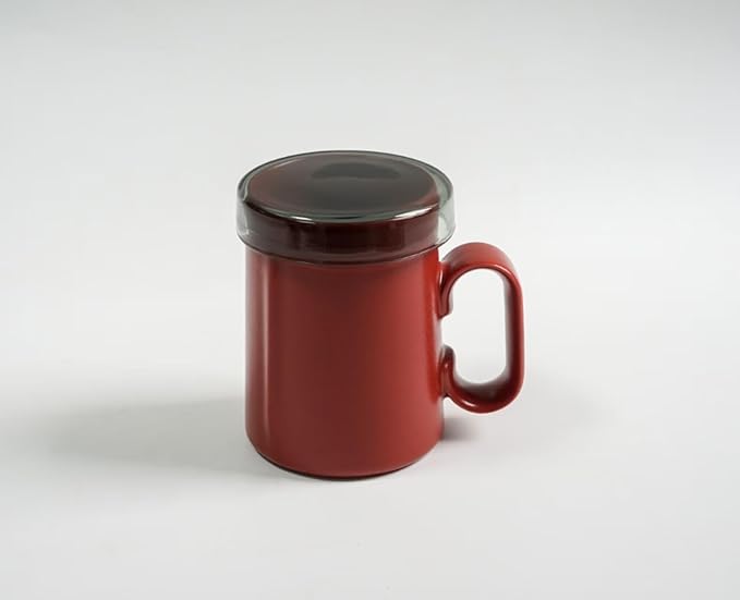 EurtAuro Designer's original handmade ceramic coffee mugs，Ceramics tea cup for office and home，Birthday, Valentine's gifts for men and women，mugs with lid，14.2oz (Cherry red)