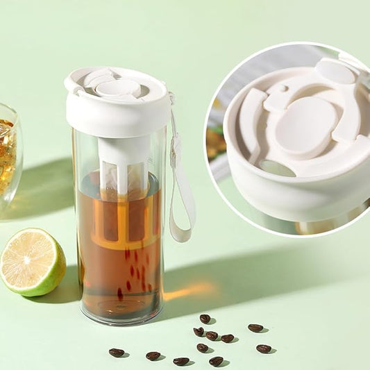 watchget Cold Brew Coffee Maker Travel Tumbler with Soft Silicone Handle Portable Iced Coffee & Tea Infuser with Airtight Lid Cold Brew Travel Cup 17oz/500ml White