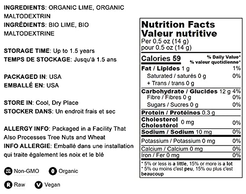 Food to Live Organic Lime Powder, 1 Pound Non-GMO, Unsulfured, Made from Raw Dried Citrus Fruit, Vegan, Bulk, Great for Baking, Juices, Smoothies, Yogurts, Contains Maltodextrin, No Sulphites