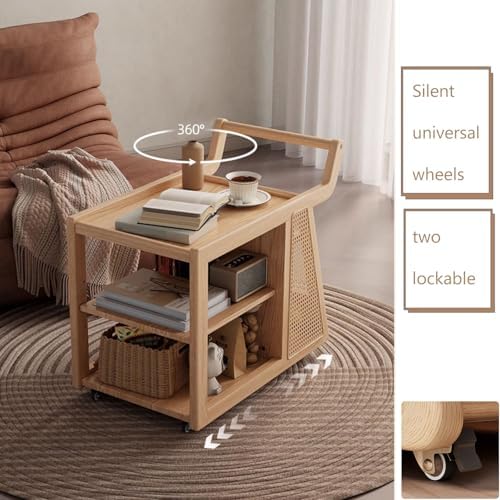 Sofa Side Table,Coffee Station Table on Wheels,Movable Coffee Bar Stand Cart with Storage 3 Tier Wood Coffee Table,for Home Kitchen, Entryway, Living Room,Dining Room