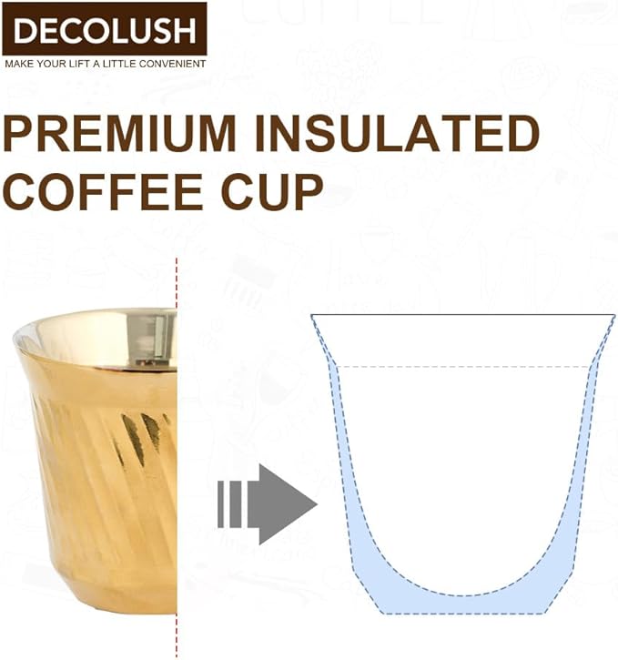 75mL (2.5 Ounce) Stainless Steel Espresso Cups - 4 Pack Double Wall Insulated Cups Demitasse Cups Coffee Cup For Drinking, Drinking Coffee, Drinking Beverages(Golden Ripple)