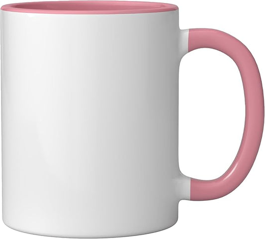 Skeleton Drinking Coffee - Minimalist Graphic Coffee Lover Ceramic Mug, Pink/White