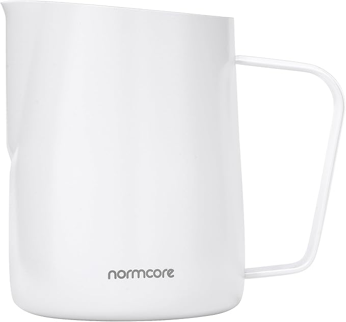Normcore Milk Pitcher with Round Spout - Espresso Steaming Pitcher - Milk Frothing Jug - Cappuccino Latte Art Barista Cup - Non-stick coating White - 20.3 oz (600 ml)