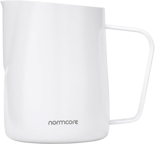 Normcore Milk Pitcher with Round Spout - Espresso Steaming Pitcher - Milk Frothing Jug - Cappuccino Latte Art Barista Cup - Non-stick coating White - 20.3 oz (600 ml)