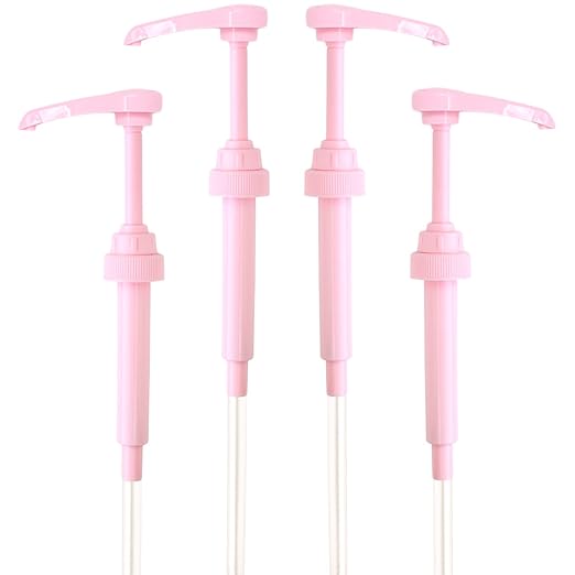 Pink Coffee Syrup Pump for 750 ml Bottles (Pack of 4) Fits Jordans Skinny, Torani, DaVinci, Upouria and (Monin 1 Liter Plastic Bottles Only)