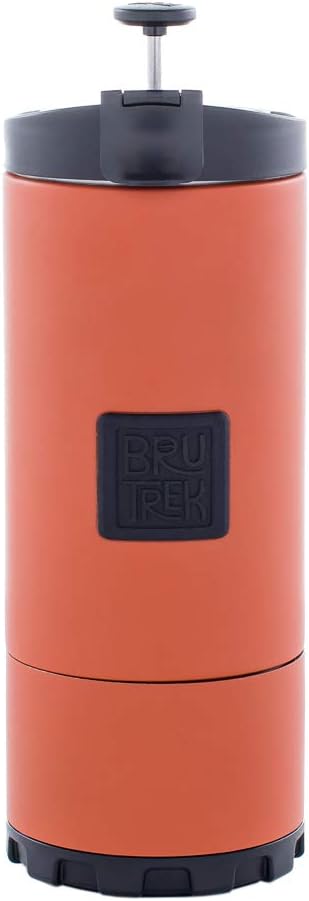 BruTrek OVRLNDR Travel Coffee French Press, 24 fl.oz Drinkable Capacity, Vacuum Insulated, Easy To Clean Removable Bottom, No Spill Lid, On The Go Coffee Brewing (Red Rock)