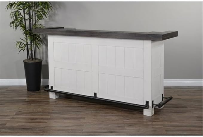 Pemberly Row 78" Farmhouse Wood Bar Unit with Foot Rail, Adjustable Shelves, Removable Wine Rack, Stemware Storage, in Espresso Finish