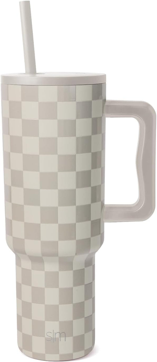 Simple Modern 40 oz Trek Tumbler with Handle and Straw Lid | Cup Holder Friendly Insulated Stainless Steel Travel Mug | Checkmate