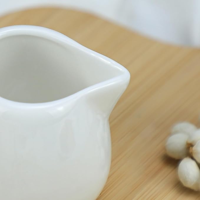 CHOOLD 2 pcs Mini White Ceramic Creamer with Handle, Coffee Milk Creamer Pitcher - White - 3 oz