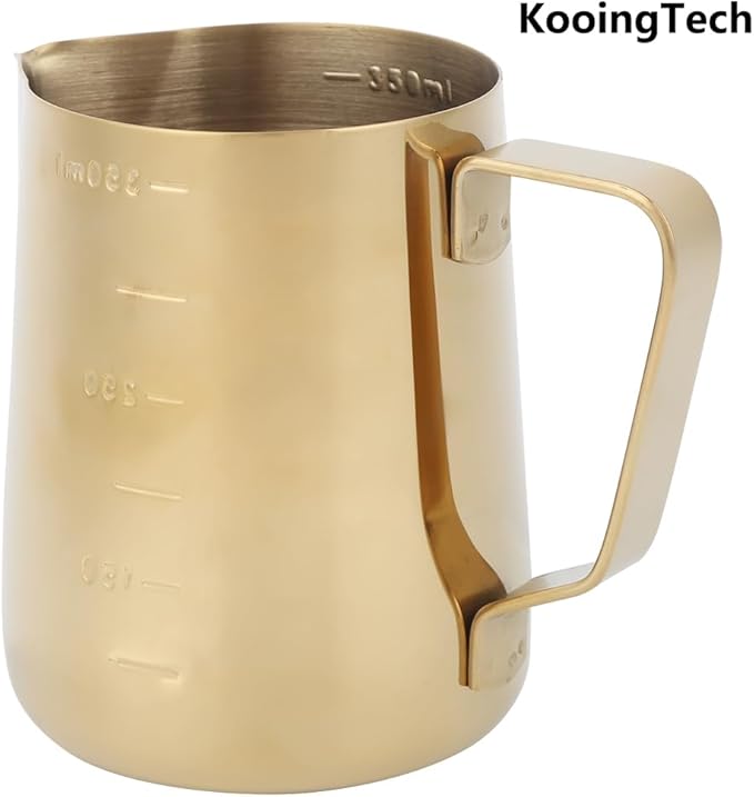 Milk Frothing Cup Stainless Steel, 350ML Milk Frothing Cup Small, Milk Frothing Pitcher Gold with Scale, Home Office Coffee Frother Cups for Gold Coffee Bar Accessories (350ML (with scale))