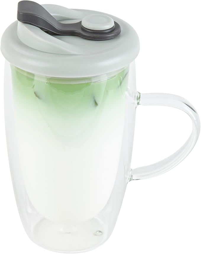 Restaurantware - Forma Professional 15.2 Ounce Insulated Travel Mug With Handle, 1 Double Wall Coffee Mug - Includes Lid, Reusable, Clear Borosilicate Glass Tumbler, Dishwashable, Microwavable