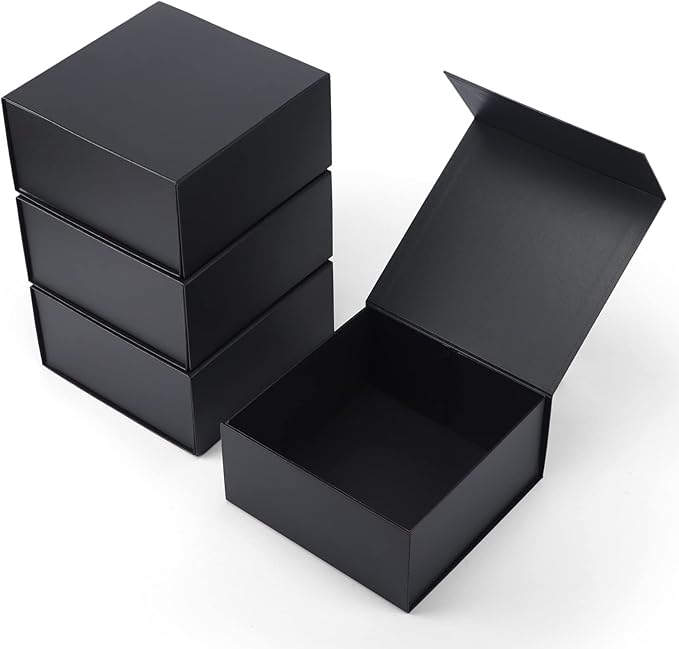 4 Pack 8x8x4 Inches Gift Boxes with Magnetic Closure Lids, Black Magnetic Box for Wedding, Groomsmen Bridesmaid Proposal, Birthdays, Mother's Day
