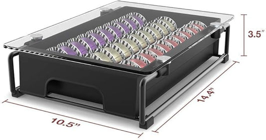 EVERIE Crystal Tempered Glass Organizer Drawer Holder Compatible with Nespresso Vertuo Capsules, Compatible with 21 Big or 30 Small Vertuoline Pods, NP01S