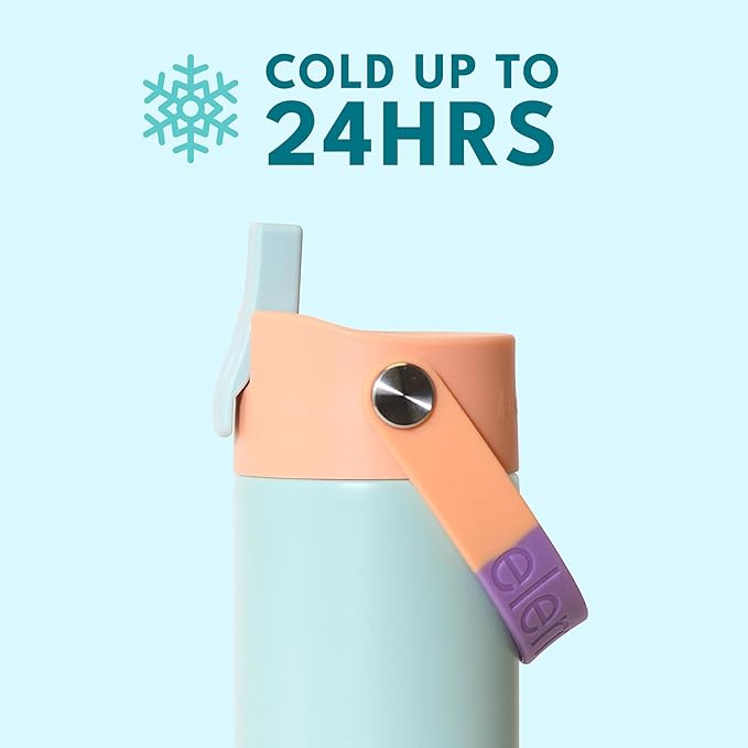 Elemental 24oz Insulated Water Bottle with Straw - 100% Leak-Proof Stainless Steel Core Water Bottles for Travel, Sports & Gym - Fits in Car Cup Holder - BPA Free Double Wall Insulation - Mint Sorbet