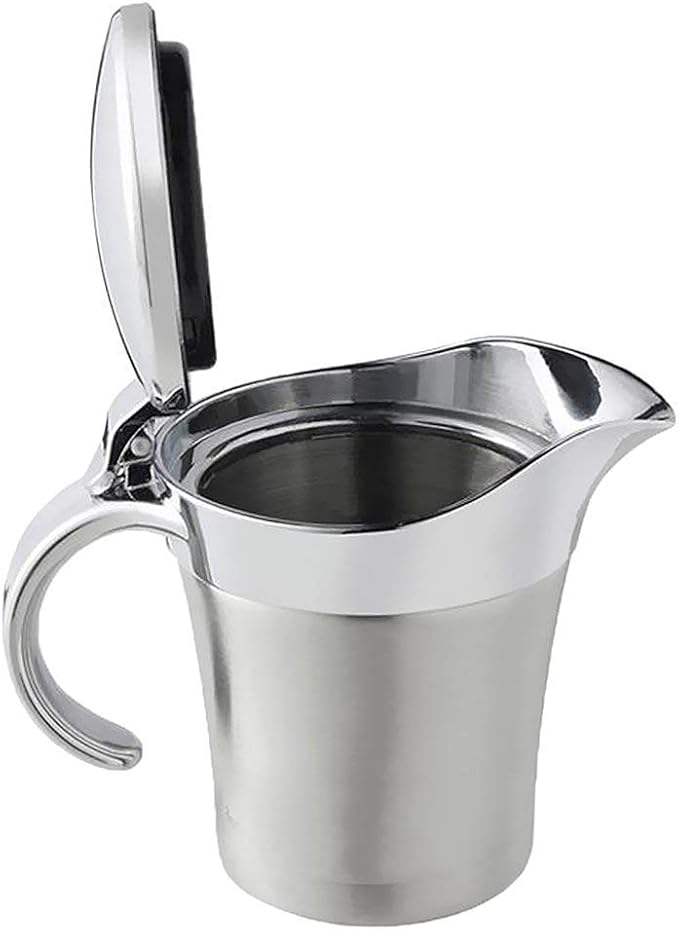Double Insulated Gravy Boat - Stainless Steel Sauce Jug with Hinged Lid Hinged Lid Ideal for Gravy or Cream at Thanksgiving (450ML/16 OZ)