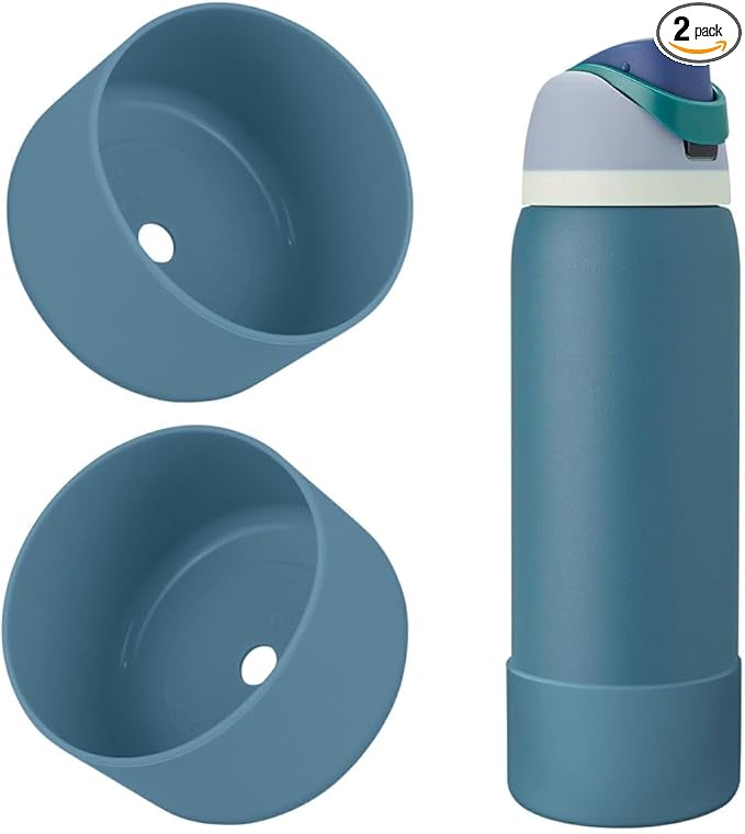 2PCS Silicone Water Bottle Boot, Compatible with Owala 24oz 32oz 40oz, Protective Anti-Scratch & Anti-Dent No Noise Sleeve Cover for FreeSip/Twist/Flip Water Bottles (Denim, 32oz)