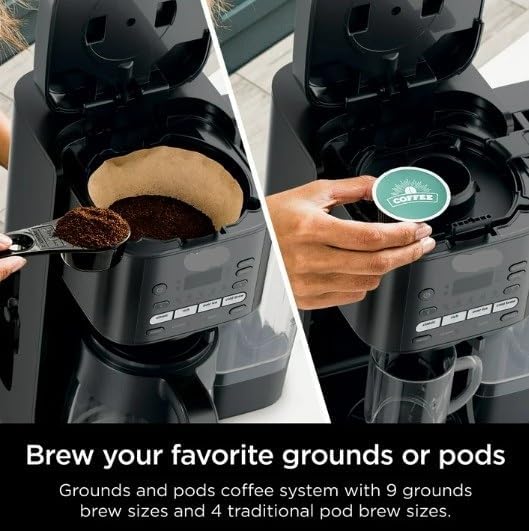 Ninja DualBrew Grounds & Pods Hot & Iced Coffee Maker with Rapid Cold Brew (model CFP 150), 4 Brew Style Choices, Foldable Single Serve Platform, Keep Warm Function, color Black
