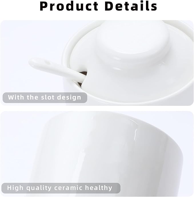 ONTUBE Ceramic Sugar Bowl with Lid and Spoon,Porcelain Seasoning Box Salt Bowl,8oz