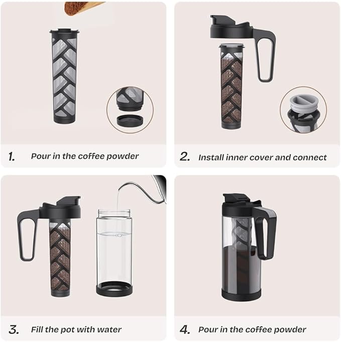 wedrink 44oz Cold Brew Coffee Maker, 1.3L Borosilicate Glass Pitcher with Leak Proof Tritan Lid, Iced Tea Brewer