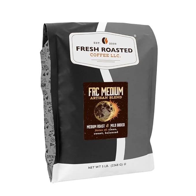 Fresh Roasted Coffee, FRC Medium Roast Blend, 5 lb (80 oz), Kosher, Whole Bean