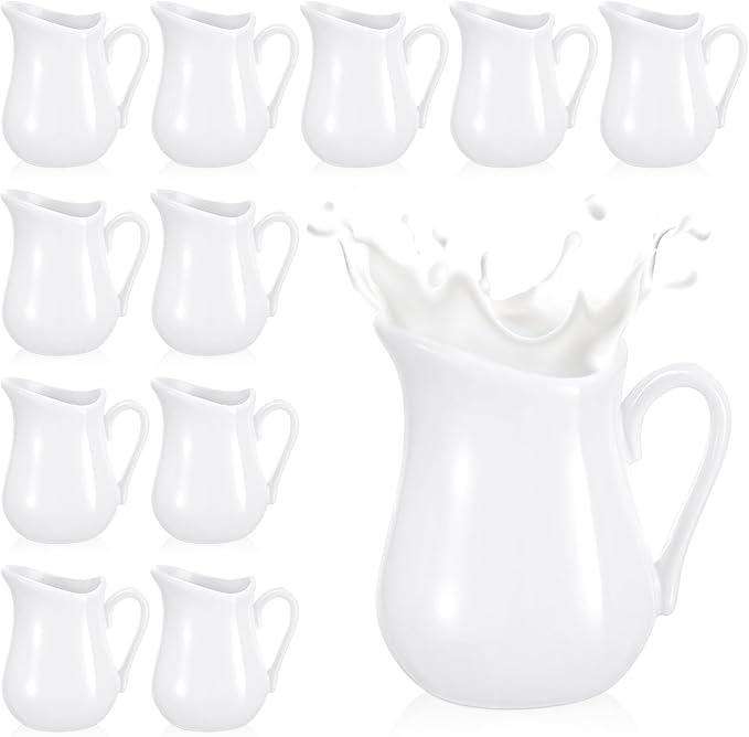 Nuanchu 12 Pcs 4.5 oz Small Creamer Milk Pitcher, Classic White Porcelain Creamer with Handle, Ceramic Maple Syrup Dispenser, Coffee Dairy Container for Milk Sauce Salad, Microwave
