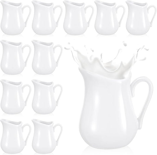 Nuanchu 12 Pcs 4.5 oz Small Creamer Milk Pitcher, Classic White Porcelain Creamer with Handle, Ceramic Maple Syrup Dispenser, Coffee Dairy Container for Milk Sauce Salad, Microwave