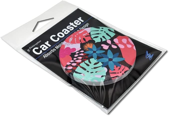 Elektroplate Tropical Floral Automotive Ceramic Coasters (2.6" Diameter) | Universal Fit for All Cars, Trucks, SUVs, and More | Absorbent Non-Slip Durable | Set of 2