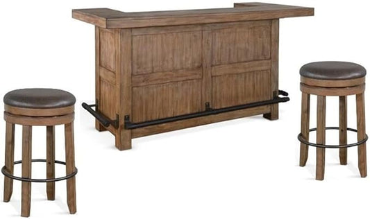 Home Bar and Swivel Bar Stools in Taupe Brown 3 Piece Set