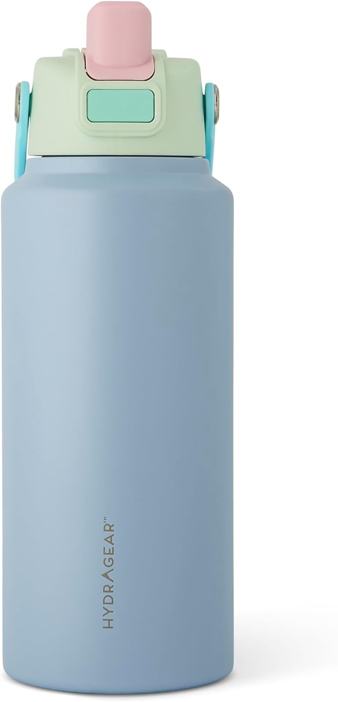 Hydragear RIO Stainless Steel Water Bottle – 32 oz (946 ml) – Double-Wall Vacuum Insulated with Push-Open Lid – BPA-Free - Crocus