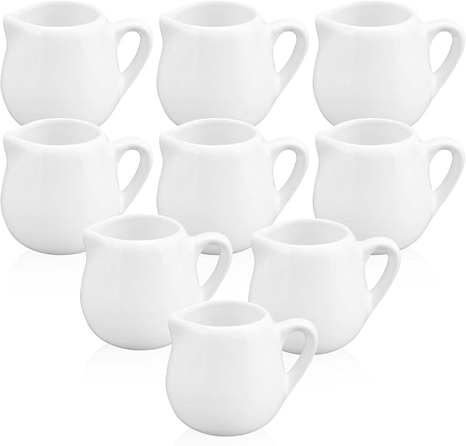 12 Pack 3 oz Mini Ceramic Creamer with Handle, White Porcelain Mini Cream Pitcher with Handle, Small Sauce Jus Mini Pitchers for Sauces for Milk, Coffee, Jam, Syrup