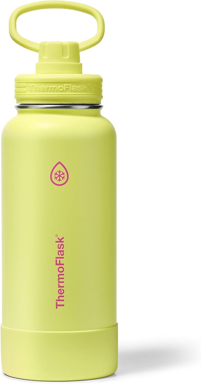ThermoFlask 32 oz Double Wall Vacuum Insulated Stainless Steel Water Bottle with Spout Lid, Unmellow Yellow
