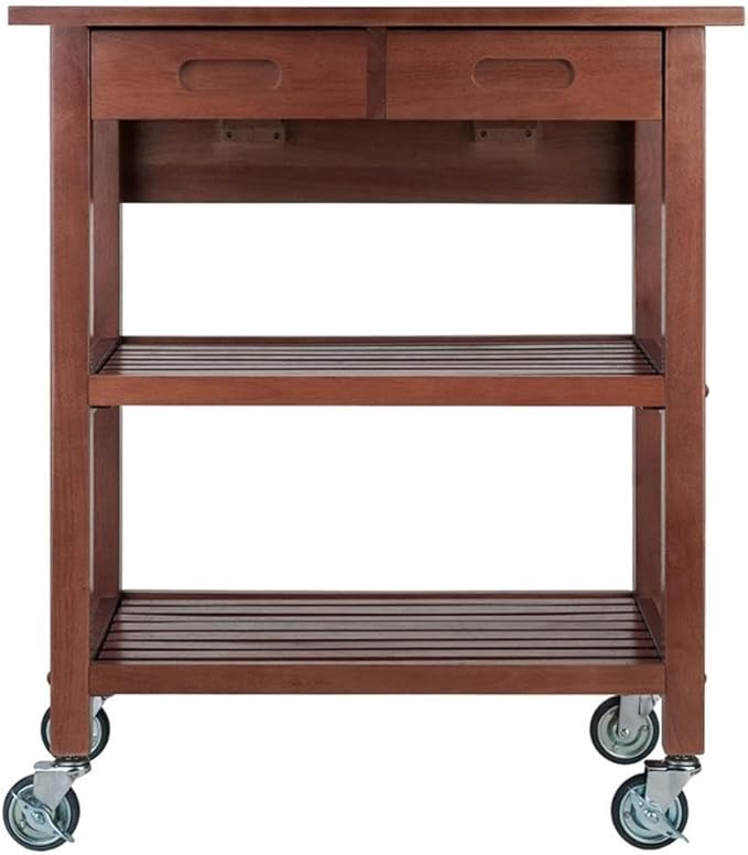 BOWERY HILL Transitional Solid Wood Kitchen Cart in Walnut Finish