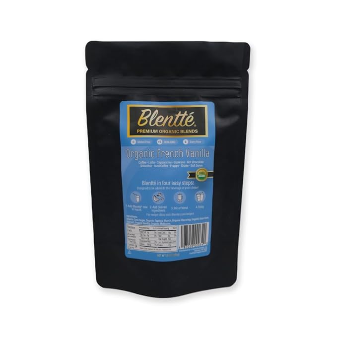 Blentte - Organic French Vanilla Drink Mix - Latte, Cappuccino, Frappe, Hot Chocolate & Coffee Blend - For Instant Delicious Beverage - Non-GMO - Dairy-Free - Gluten-Free - 10 Oz