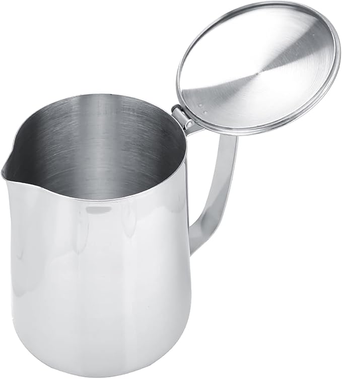 Milk Frothing Pitcher, Stainless Steel Pitcher with Lid Milk Frother Cup Milk Jug Coffee Creamer Container Creamer Dispenser Milk Steamer Cup Milk Cup with Lid for Latte Coffee Art(1500ML)