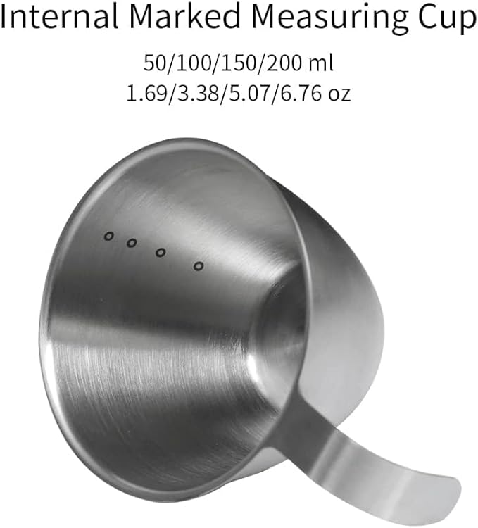 200ml watchget Stainless Steel Espresso Shot 6.8OZ Measuring Cup with Handle and Inside Scale for Coffee Milk Wine Liquid Measuring Espresso Accessories