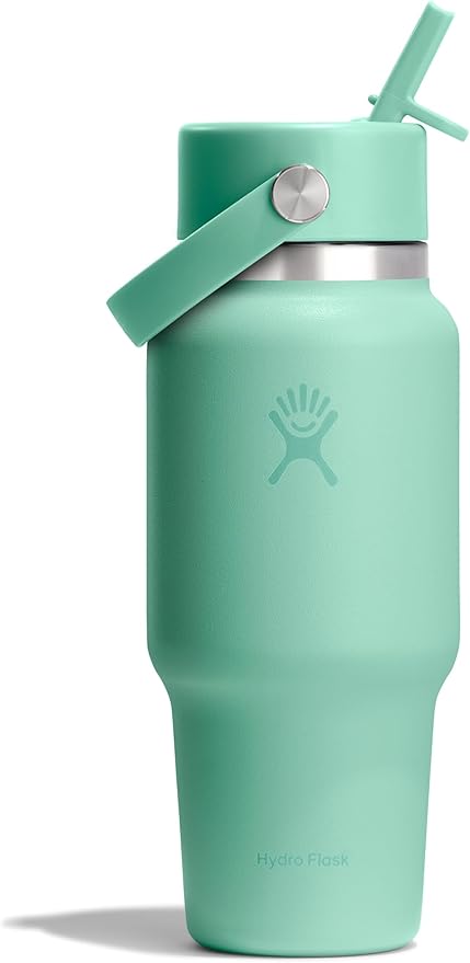Hydro Flask Travel Water Bottle - Insulated Stainless Steel - Wide Straw Lid, Non Spill, Leakproof in 24 Oz Mermaid Green