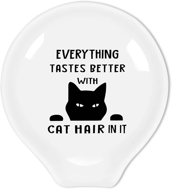 Funny Black Cat Coffee Spoon Rest-Cute Black Kitten Ceramic Coffee Spoon Holder-Gifts for Cat Lovers
