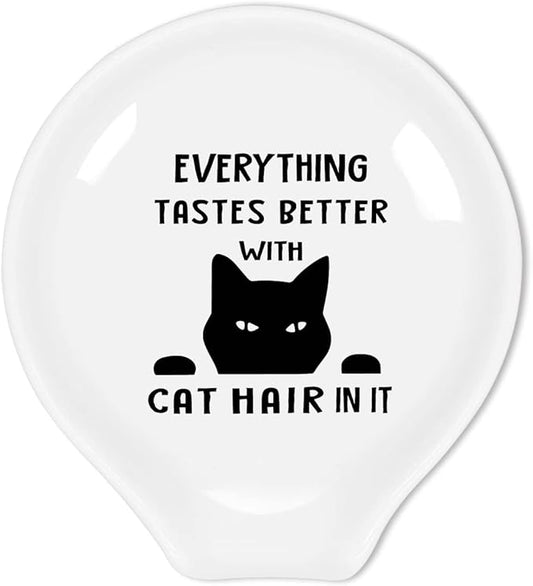 Funny Black Cat Coffee Spoon Rest-Cute Black Kitten Ceramic Coffee Spoon Holder-Gifts for Cat Lovers