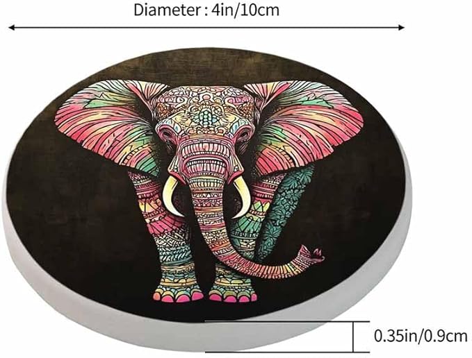 Tribal Elephant Table Coasters for Drinks Vintage Boho Colourful African Animal Isolate Portrait 100% Diatomite Home and Dining Room Bar Decor 4 X 4 X 0.35 Inch for Men Women