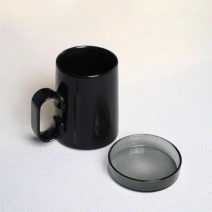 EurtAuro Designer's original handmade ceramic coffee mugs，Ceramics tea cup for office and home，Birthday, Valentine's gifts for men and women，mugs with lid，14.2oz (Starry black)