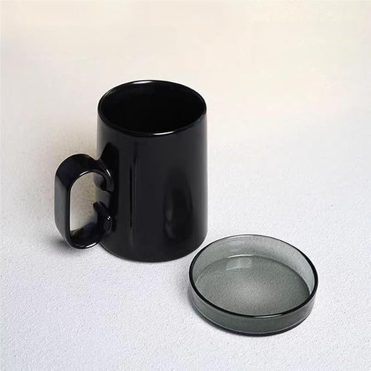 EurtAuro Designer's original handmade ceramic coffee mugs，Ceramics tea cup for office and home，Birthday, Valentine's gifts for men and women，mugs with lid，14.2oz (Starry black)
