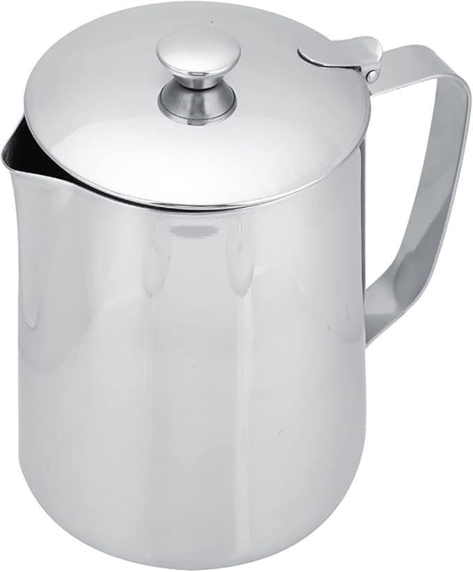 Milk Frothing Pitcher, Stainless Steel Pitcher with Lid Milk Frother Cup Milk Jug Coffee Creamer Container Creamer Dispenser Milk Steamer Cup Milk Cup with Lid for Latte Coffee Art(1500ML)