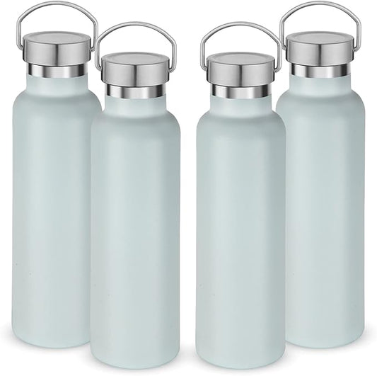 Neihepal 20 oz Insulated Water Bottles Bulk 4 Pack,Stainless Steel Double Wall Sport Bottle with Lid of Handle,Metal Reusable Thermoses Flask with Cup Cap for School,Hikers,Gift (Fog,Set of 4)