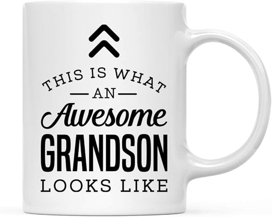 Andaz Press 11oz. Ceramic Coffee Tea Mug Thank You Gift, This Is What An Awesome Grandson Looks Like, 1-Pack, Birthday Christmas Coworker Him Her, Includes Box Grandson Mugs Grandson Coffee Mug
