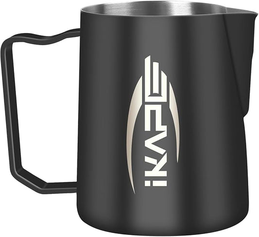IKAPE Espresso Milk Pitcher, Espresso Steaming Pitcher with Sharp Spout for Espresso Barista Tool, 20.3 oz / 600ml Milk Frothing Jug (Black)
